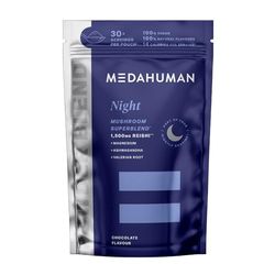 MEDAHUMAN® Night | Reishi Mushroom Powder (30 Servings) | Adaptogen Superblend Mushroom Supplement with Ashwagandha Powder, Valerian Root and Magnesium for a More Relaxed Sleep | Chocolate Flavour