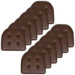 Sweet Home Collection Lot de 12 Coussins de Chaise en Mousse à mémoire de Forme avec Dos en Caoutchouc antidérapant en Forme de U 43,2 x 40,6 cm, Similicuir Marron Chocolat