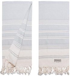 DEMMEX - Lot de 2 Serviettes certifiées 100% Coton Turc Biologique Oeko-TEX, prélavées, séchage Rapide, légers, Style bohème pour la Cuisine et Les Voyages, Motif Diamant, 46 x 91 cm, Gris