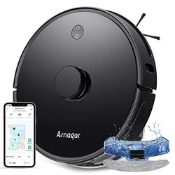 Arnagar S8 robotstofzuiger met dweilfunctie, automatische stofzuiger-robot, borstelloze Nidec-motor, 2-in-1 nat vegen tot 180 m², voor harde vloeren, valbeveiliging, met laadstation,Zwart