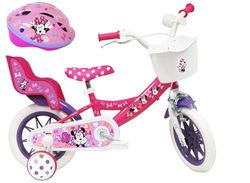 A.T.L.A.S. Bicicletta da Bambino 12' Minnie Disney Dotata di 1 Freno, Cestino Anteriore, Porta Bambola Posteriore, Parafanghi + Casco Incluso, 12", Rosa
