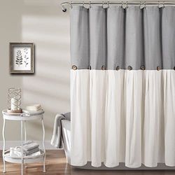 Lush Decor Cortina de Ducha con Botones de Lino, Color Gris/Blanco, 72 x 72 Pulgadas