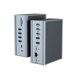 Qhou Docking Station USB-C 16 in 1 Docking Station USB C, tripla HDMI, 100 W PD, Ethernet, audio da 3,5 mm, 2 USB A e USB C, SD/TF per computer portatili Mac Pro/Air e Thunderbolt 3
