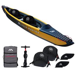 Aqua Marina Tomahawk, AIR-K - Kayak gonfiabile ad alta pressione, per 2 persone, lunghezza 440 cm, colore: blu marino/giallo