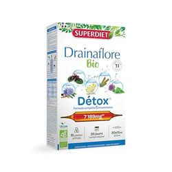 SUPERDIET-DRAINAFLORE BIO - Drainage & Détox- Détox des 5 émonctoires -Fabrication française -20 ampoule de 15 ml