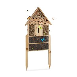 Relaxdays Hôtel à insectes sur pied nature XXL abri refuge nichoir maison abeille papillon coccinelles HxlxP: 79 x 49 x 12 cm, nature