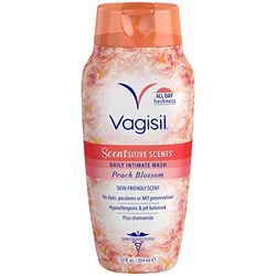 Vagisil Scentsitive Scents Damski codzienny intymny środek czyszczący dla kobiet, więcej rumianku, świeżość przez cały dzień, hipoalergiczny, zapach kwiatu brzoskwiniowego, 354 ml