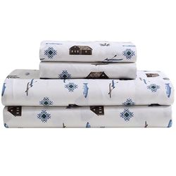 Beatrice Home Fashions Gezellige cabine 4-delige queensize microvezel beddengoed lakenset met diepe zakken, rustiek patchwork geruite hert, Lake Day