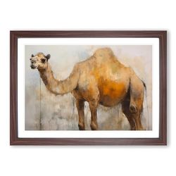 Camel Gestural No.2 Framed Wall Art Print, Ready to Hang Picture for Living Room Bedroom Home Office, Walnut A2 (66 x 48 cm)