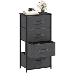 DWVO Cassettiera, 4 cassetti in tessuto, armadio per camera da letto, soggiorno, con maniglie, piano in legno e struttura in acciaio robusto, grigio