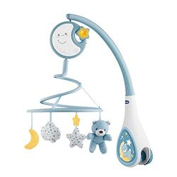 Chicco Next2Dreams Carrusel Móvil Bebé - 3 en 1, Montaje en cuna, Compatible con Cuna Next2Me o Minicunas Colecho/Viaje, Efectos de Sonido, Proyector de Luz Nocturna y Música Clásica, 0m+, Azul