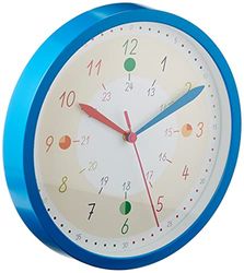 TFA Dostmann Children's Wall Tick & Tack Educational Clock 60.3058.06.91 for Boys & Girls, Learn Time, Colourful, Blue, Plastic Glass MDF, L 308 x B 44 x H 308 mm