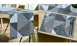 Catherine Lansfield Dining Larsson Geo 33x220 cm Runner Grey + 30x46 cm Placemat Pair Grey