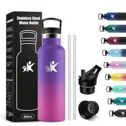 KollyKolla Thermosfles voor kinderen, 500 ml, drinkfles met rietje, BPA-vrij, roestvrijstalen drinkfles, gemakkelijk te reinigen, lekvrij, voor kantoor, school, camping, fitnessstudio, reizen