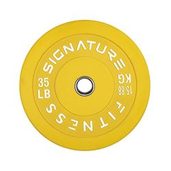 Signature Fitness Färgkodad 5 cm olympisk stötfångarplatta viktplattor med stålnav – 100% jungfrugummi