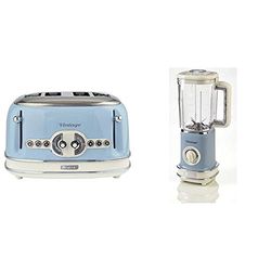 Ariete 156 Tostapane di Design a 4 Fette, 6 Livelli di Tostatura, 1600 W, Acciaio Inossidabile & 568 Frullatore Vintage - Frullatore con 500 watt e tazza graduata da 1,5 litri, 2 velocità
