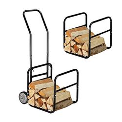 Relaxdays brandhout kar, houtkar & brandhoutrek 2 in 1, van staal, tot 45 kg, voor transport & als houtopslag, zwart