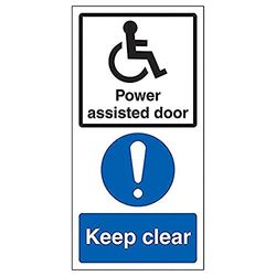 V Safety Power Assisted Door - Keep Clear - 150mm x 300mm - Self Adhesive Vinyl