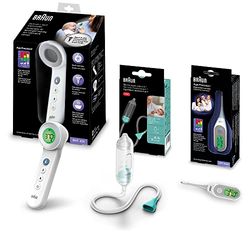 The Braun Healthcare Baby Kit - health essentials for use at home and on the go (No touch + touch forehead thermometer BNT400, Nasal aspirator BNT050, Stick thermometer PRT2000)