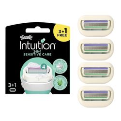 WILKINSON SWORD Intuition Sensitive Care Women's Blade Refills Pack of 3 plus 1 Free Enriched with Aloe Vera & Vitamin E