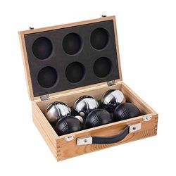 Engelhart – 010208 – sats lyxbollar i en trälåda – Boules-set, 6 delar, svart/silver – 720 GR