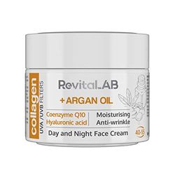 RevitaLAB Day and Night Collagen Anti-Ageing Moisturiser, Enriched with Hyaluronic Acid, Q10, Argan Oil and a UVA/UVB Filter, for Ages 40 – 55, 50 ml