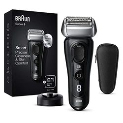 Braun Series 8, Regolabarba Uomo, Rasoio Elettrico Barba, Custodia da Viaggio, Tecnologia Sonica, Lame Flessibili, Custodia da Viaggio, Idea Regalo, 8410s Nero