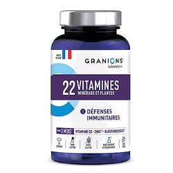GRANIONS 22 VITAMINES - Multivitamines et Minéraux - Immunité Adulte - Magnesium, Zinc, Vitamine B12, Vitamine D3 - Vitamines, Minéraux - 90 Comprimés FORMAT 3 MOIS - Fabriqué en France