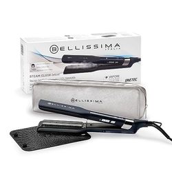 Bellissima Imetec Steam Elixir Deluxe, Professional Steam Straightener, Smooth Hair in One Plow, Advanced Technology, Ceramic & Argan Oil, 4 Temperature, Heat Resistant Mat