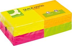 Bloc de notas adhesivas quita y pon q-connect 76x76 mm con 80 hojas fluorescentes pack de 12 surtidas en 4 colores