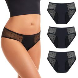 Set van 3 Plumetis menstruatieslips, maat L, wasbaar en lekvrij, gemiddelde menstruatie, comfort voor dames, absorberend, naadloos, discreet en absorberend ondergoed Feel Natural