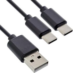InLine 2-in-1 Y-oplaadkabel, USB-A naar 2 x USB-C, tot 25 W laadvermogen, compacte dubbele oplaadkabel voor gadgets, geen snel opladen, 2 m, 35122