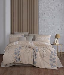 Nuit Des Rêves Ranforce Double Quilt Cover Set (200 x 200 cm), 100% cotone, beige e grigio, include 2 custodie per pillow (80 x 80 cm), lavabile in lavatrice a 40 °C, morbido ed elegante
