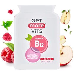 Get More Vits - Vitamin B12 (90 Tablets), 90 1000µg Daily Servings, Tackles Tiredness & Fatigue, Promotes Stronger Immune System, Boosts Normal Cell Growth, Vegetarian, Vegan, Food Supplement