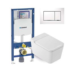 Mizubath - Set WC sospeso giapponese Isla display LED bianco - Pulizia ad acqua e asciugatura ad aria | Modulo WC Geberit Duofix 12 cm Profondità | Placca doppio scarico Sigma 30 bianco