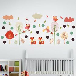 Walplus Pegatinas Para Niños Decoración De La Habitación Pegatinas De Vinilo Bosque, Zorro, Animal, Lunares Coloridos, Guardería, Cuarto De Niños Lindo, Pegatina De Pared Para Niños 74 Piezas Multicolor