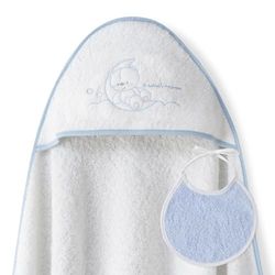 Ensemble Interbaby: Cape de bain Bébé a capuche avec bavoir - Sweet Moon blanc et bleu