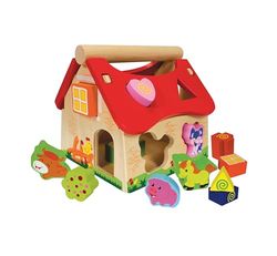 Eichhorn - Casa de madeira de brinquedo com 12 peças encaixáveis de animais, medidas (L x AlxF): 18 x 17,5 x 19,5 cm