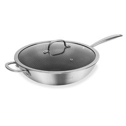 Techwood 30 cm smidd aluminiumwok med non-stick marmorbeläggning - mångsidig för alla eldar, isolerande handtag