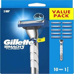 Gillette Mach3 Turbo Maquinilla De Afeitar Para Hombre, 1 Maquinilla De Afeitar Gillette De 3 Hojas, 10 Recambios, Mango Con Movimiento 3D