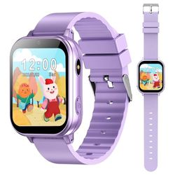 PTHTECHUS Smart Watch voor kinderen, kinderhorloge met fotoapparaat, MP3-speler, leren en spelen, kindercadeau voor jongens en meisjes van 3 tot 12 jaar, paars