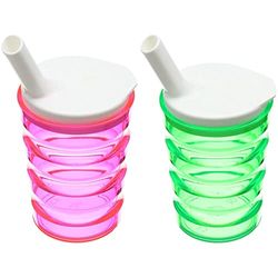 Performance Health Sure Grip 200 ml Non-Spill Pink Cup with Small Lid Aperture & Sure Grip 200 ml Non-Spill Green Cup with Small Lid Aperture
