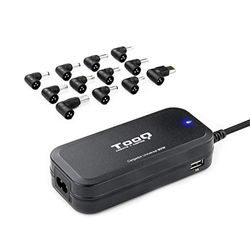 TooQ TQLC-90BS02AT 90 W universele oplader voor laptop, 2 x USB-uitgangen voor het opladen van apparaten, incl. 12 verwisselbare DC-poorten (meervoudige spanning), zwart