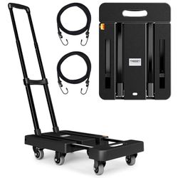 Folding Hand Trucks, Heavy Duty Dolly Cart with 6 Wheels & 2 Elastic Ropes, Foldable & Ideal for Luggage, Travel, Moving, Shopping, Office Use, Hold Up to 500 LB, Easy to Store, Coal Black