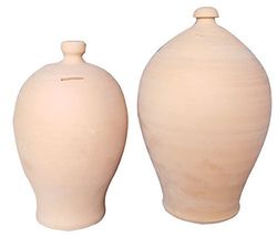 SALVADANAIO (SET DI DUE PEZZI UGUALI) IN TERRACOTTA FATTO A MANO SUL TORNIO; ALTEZZA CM. 30.
