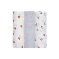 LÄSSIG Bébé Couverture de puériculture Drap de puériculture Lot de 3 en coton 85 x 85 cm/Swaddle & Burp Blanket L Adventure Dragonfly