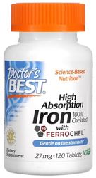Doctor's Best - Hierro de Alta Absorción | Suplemento de Hierro 27mg, 120 tabletas