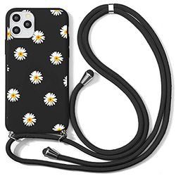ZhuoFan Hoesje voor iPhone 11 Pro Max met Kettingkoord, Schokbestendig Hoesje in Zwart Siliconen Patroon met Verstelbare Ketting Telefoon Lanyard TPU Case voor Apple iPhone 11Pro Max 6,5 inch,