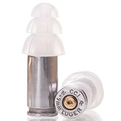 Lucky Shot - Bouchons d'Oreilles - Protection Auditive - Casque Antibruit - Balle de Calibre 9mm Parabellum - Véritable Munition - La Paire - Nickel - Militaire - Tir Sportif - Chasse - Arme à Feu