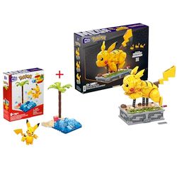 MEGA Pokémon - Kit Regalo - Kinetic Pikachu (HGC23) + Pikachu Divertimento in Spiaggia (HDL76). Personaggio mobile con 1095 pezzi da costruire. Set da 79 mattoncini con Pikachu e spiaggia. 6+ anni